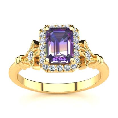 1 Carat Octagon Shape Mystic Topaz Ring With Diamond Halo In 14 Karat Yellow Gold