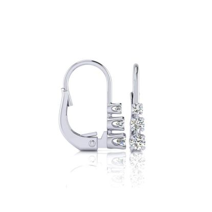 Diamond Drop Earrings: 1/4ct Three Diamond Leverback Earrings In 14K White Gold