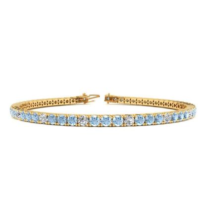 Aquamarine Bracelet: Aquamarine Jewelry: 2 2/3 Carat Aquamarine And Diamond Alternating Tennis Bracelet In 14 Karat Yellow Gold, 7 Inches