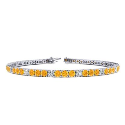 3 1/4 Carat Citrine And Diamond Alternating Tennis Bracelet In 14 Karat White Gold, 7 Inches