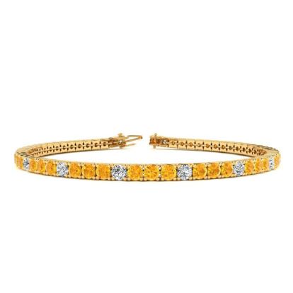 3 1/2 Carat Citrine And Diamond Alternating Tennis Bracelet In 14 Karat Yellow Gold, 7 1/2 Inches
