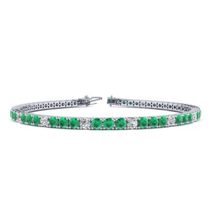 4 3/4 Carat Emerald And Diamond Alternating Tennis Bracelet In 14 Karat White Gold, 9 Inches