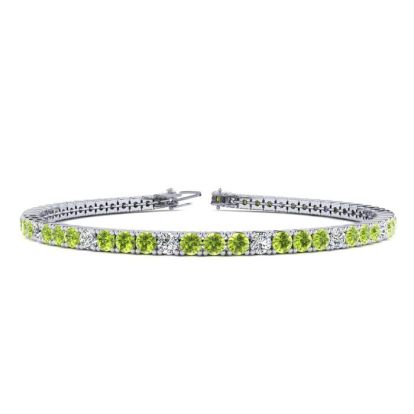 3 1/4 Carat Peridot And Diamond Alternating Tennis Bracelet In 14 Karat White Gold, 7 Inches