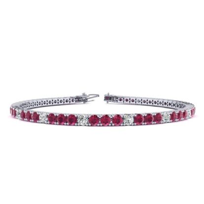 Ruby Bracelet; Ruby Tennis Bracelet; 4 1/4 Carat Ruby And Diamond Alternating Tennis Bracelet In 14 Karat White Gold