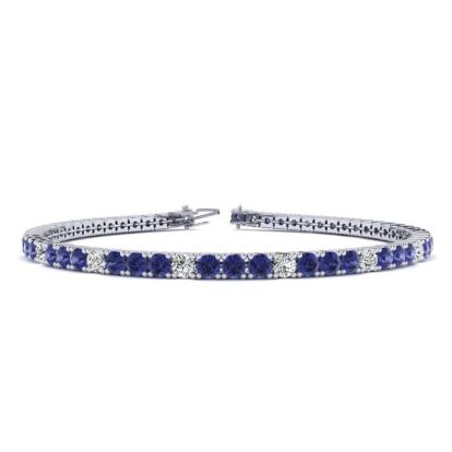 2 Carat Tanzanite And Diamond Alternating Tennis Bracelet In 14 Karat White Gold, 6 1/2 Inches