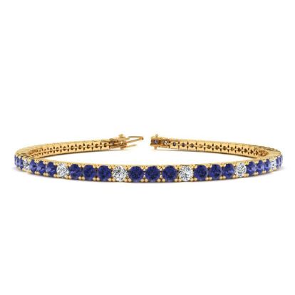1 3/4 Carat Tanzanite And Diamond Alternating Tennis Bracelet In 14 Karat Yellow Gold, 6 Inches