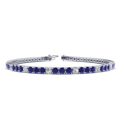 4 Carat Sapphire And Diamond Alternating Tennis Bracelet In 14 Karat White Gold, 7 1/2 Inches