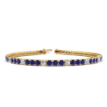3 Carat Sapphire And Diamond Alternating Tennis Bracelet In 14 Karat Yellow Gold, 6 Inches