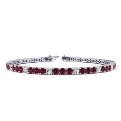 Garnet Bracelet: Garnet Jewelry: 4 Carat Garnet And Diamond Alternating Tennis Bracelet In 14 Karat White Gold, 9 Inches