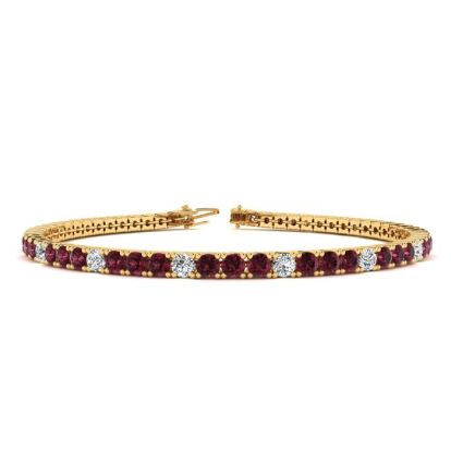Garnet Bracelet: Garnet Jewelry: 3 1/4 Carat Garnet And Diamond Alternating Tennis Bracelet In 14 Karat Yellow Gold, 7 Inches