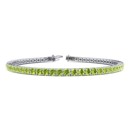 4 Carat Peridot Tennis Bracelet In 14 Karat White Gold, 8 1/2 Inches