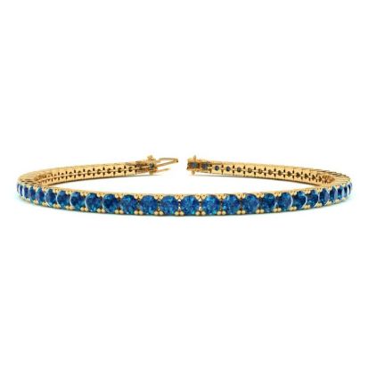 3 1/4 Carat Blue Diamond Tennis Bracelet In 14 Karat Yellow Gold, 8 1/2 Inches
