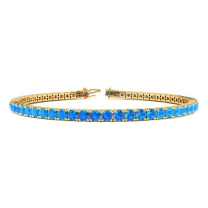 3 3/4 Carat Blue Topaz Tennis Bracelet In 14 Karat Yellow Gold, 6 1/2 Inches