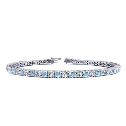 Aquamarine Bracelet: Aquamarine Jewelry: 3 1/4 Carat Aquamarine And Diamond Tennis Bracelet In 14 Karat White Gold, 8 1/2 Inches