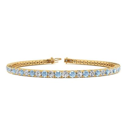 Aquamarine Bracelet: Aquamarine Jewelry: 2 1/4 Carat Aquamarine And Diamond Tennis Bracelet In 14 Karat Yellow Gold, 6 Inches