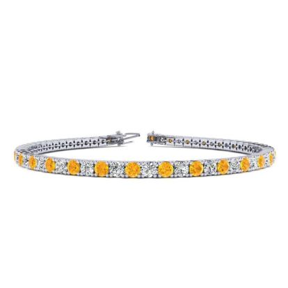 3 3/4 Carat Citrine And Diamond Tennis Bracelet In 14 Karat White Gold, 9 Inches