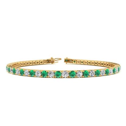 3 3/4 Carat Emerald And Diamond Tennis Bracelet In 14 Karat Yellow Gold, 8 Inches