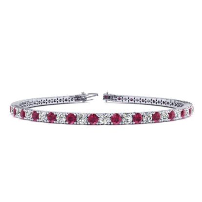 Ruby Bracelet; Ruby Tennis Bracelet; 4 3/4 Carat Ruby And Diamond Tennis Bracelet In 14 Karat White Gold