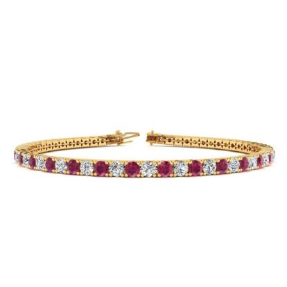 Ruby Bracelet; Ruby Tennis Bracelet; 4 1/2 Carat Ruby And Diamond Tennis Bracelet In 14 Karat Yellow Gold