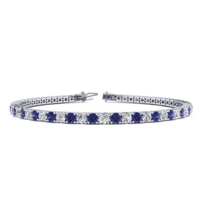 2 1/3 Carat Tanzanite And Diamond Tennis Bracelet In 14 Karat White Gold, 7 Inches