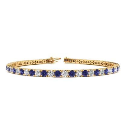 2 1/3 Carat Tanzanite And Diamond Tennis Bracelet In 14 Karat Yellow Gold, 7 Inches