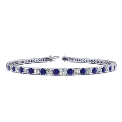 4 Carat Sapphire And Diamond Tennis Bracelet In 14 Karat White Gold, 8 1/2 Inches