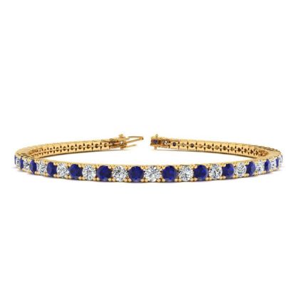 4 1/3 Carat Sapphire And Diamond Tennis Bracelet In 14 Karat Yellow Gold, 9 Inches