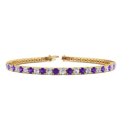 3 2/3 Carat Amethyst And Diamond Tennis Bracelet In 14 Karat Yellow Gold, 8 1/2 Inches
