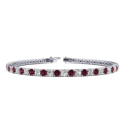 Garnet Bracelet: Garnet Jewelry: 2 3/4 Carat Garnet And Diamond Tennis Bracelet In 14 Karat White Gold, 6 1/2 Inches