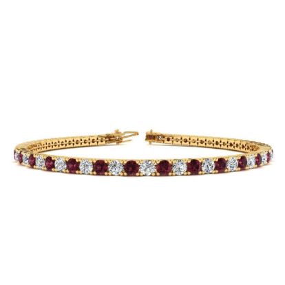 Garnet Bracelet: Garnet Jewelry: 3 1/4 Carat Garnet And Diamond Tennis Bracelet In 14 Karat Yellow Gold, 7 1/2 Inches