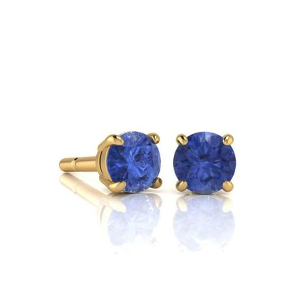 1/2 Carat Round Shape Tanzanite Stud Earrings In 14K Yellow Gold Over Sterling Silver