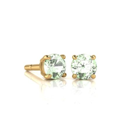 1/2 Carat Round Shape Green Amethyst Stud Earrings In 14K Yellow Gold Over Sterling Silver