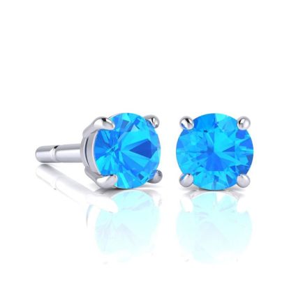 1 3/4 Carat Round Shape Blue Topaz Stud Earrings In Sterling Silver