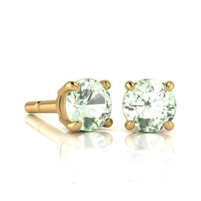 1 Carat Round Shape Green Amethyst Stud Earrings In 14K Yellow Gold Over Sterling Silver