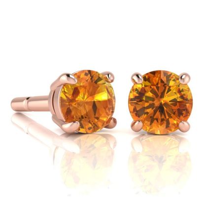 2 Carat Round Shape Citrine Stud Earrings In 14K Rose Gold Over Sterling Silver