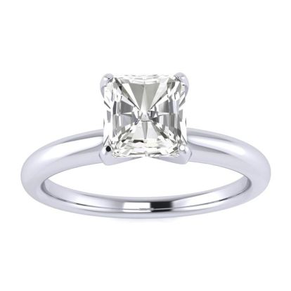 3/4ct Radiant Cut Diamond Solitaire Engagement Ring In 14K White Gold