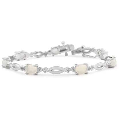 3-1/2 Carat Opal Bracelet with Diamonds In Platinum Overlay, 7 Inches