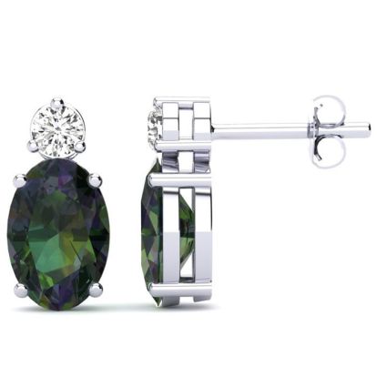 1 1/2 Carat Oval Mystic Topaz and Diamond Stud Earrings In 14 Karat White Gold