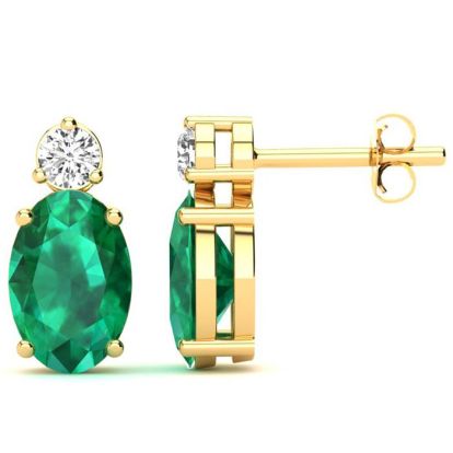 1 2/3 Carat Oval Emerald and Diamond Stud Earrings In 14 Karat Yellow Gold