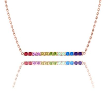 Pink Gemstones 1 Carat Natural Gemstone Rainbow Bar Necklace In 14K Rose Gold