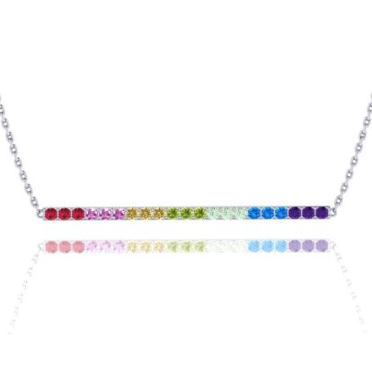 Pink Gemstones 1 1/2 Carat Natural Gemstone Rainbow Bar Necklace In 14K White Gold