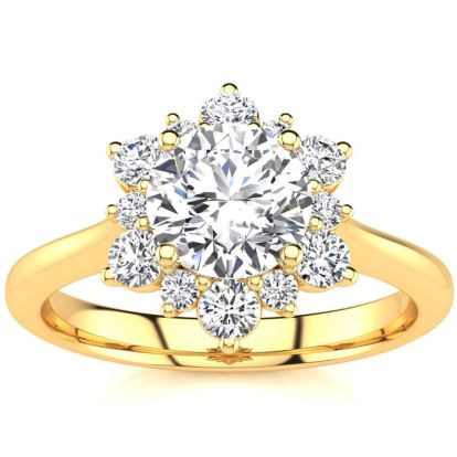 1 Carat Floral Halo Diamond Engagement Ring in 14k Yellow Gold.  Fantastic Deal For A Beautiful On-Trend Ring!