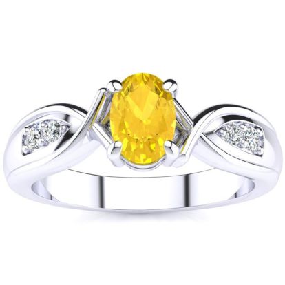 1 Carat Oval Shape Citrine and Four Diamond Ring In 10 Karat White Gold