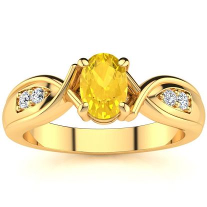 1 Carat Oval Shape Citrine and Four Diamond Ring In 10 Karat Yellow Gold