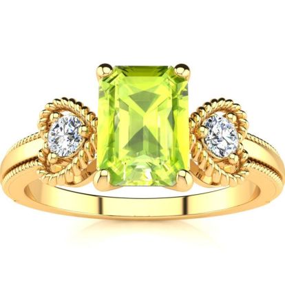1 1/4 Carat Peridot and Two Diamond Heart Ring In 10 Karat Yellow Gold
