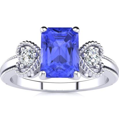 1 1/4 Carat Tanzanite and Two Diamond Heart Ring In 10 Karat White Gold