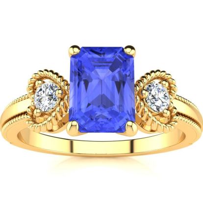 1 1/4 Carat Tanzanite and Two Diamond Heart Ring In 10 Karat Yellow Gold