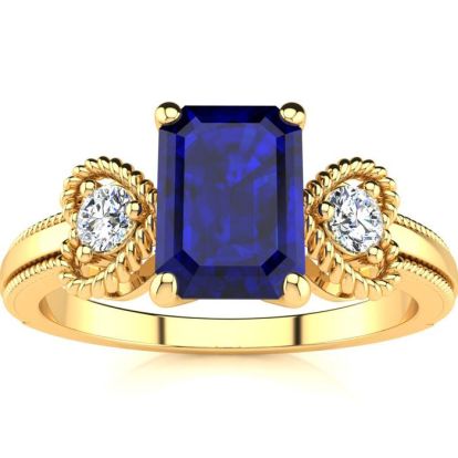 1 1/4 Carat Sapphire and Two Diamond Heart Ring In 10 Karat Yellow Gold