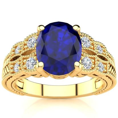 3 Carat Oval Shape Sapphire and Diamond Ring In 10 Karat Yellow Gold