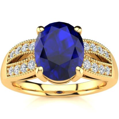 3 Carat Oval Shape Sapphire and Diamond Ring In 14 Karat Yellow Gold